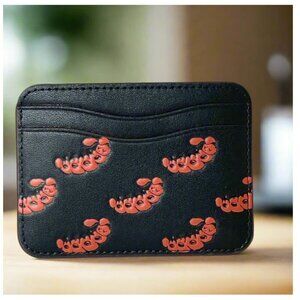 Coach Coachtopia Wavy Card Case Wallet Black Leather CQ866 Caterpillar Design